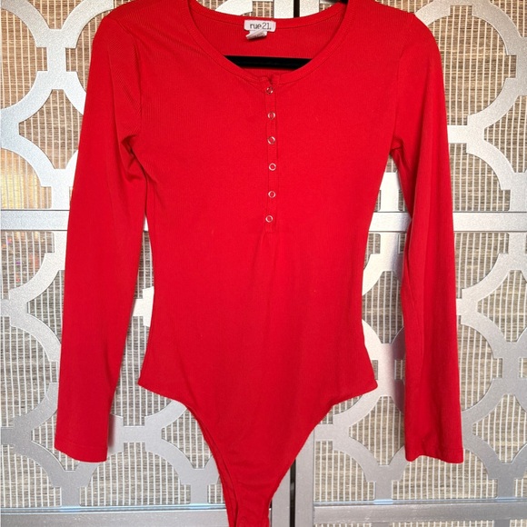 Rue21 Tops - Rue21 Vibrant Red Button-Up Bodysuit